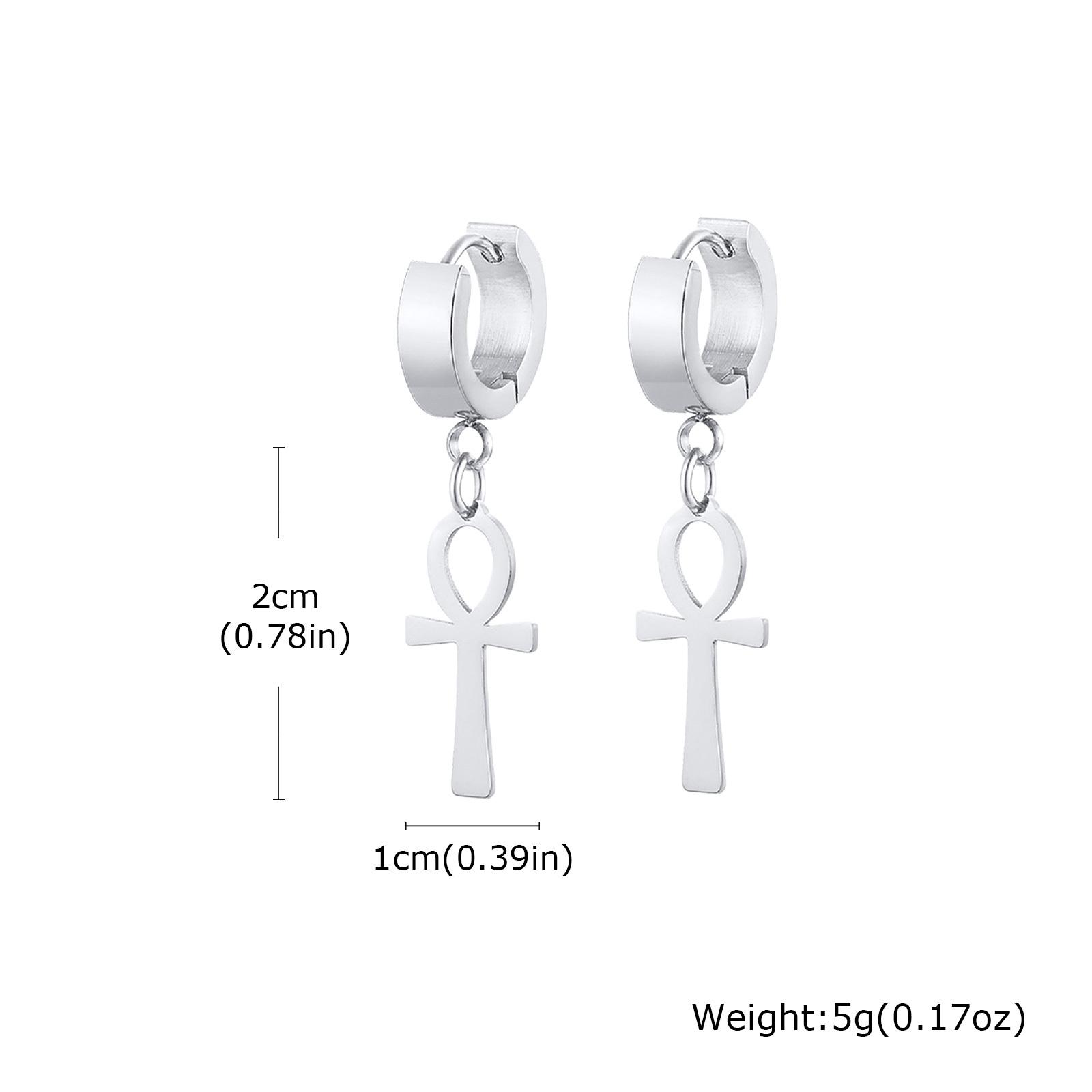 Vnox Ancient Egyptian Ankh Cross Earrings for Men, Stainless Steel Geometric Hoop Huggie Jewelry Gifts, Faith Ankh Stud Earring