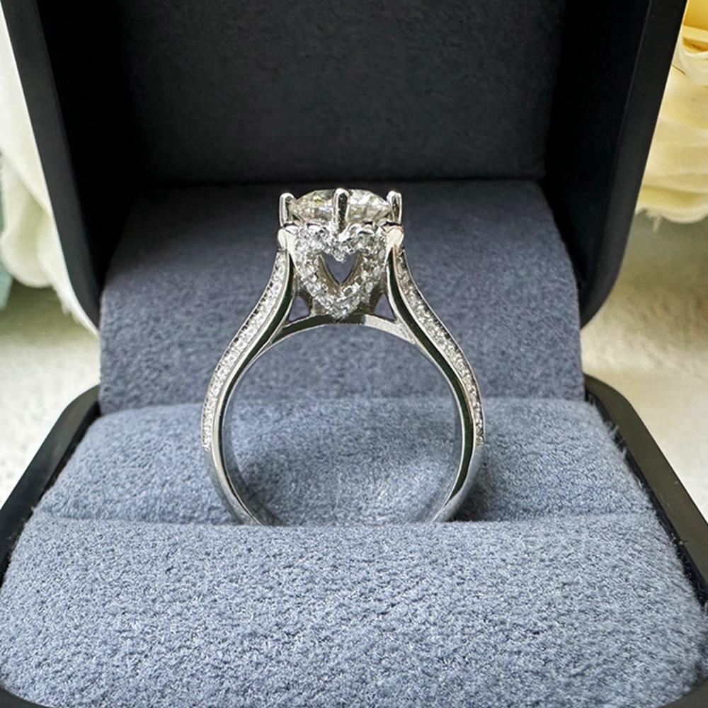 Vinregem Eleganter 100% 925 Sterlingsilber 3EX VVS1 D Farbe Rundschliff 6,5 MM 1 CT Echte Moissanit Diamanten Ring Hochzeit Verlobung Feiner Schmuck Geschenke