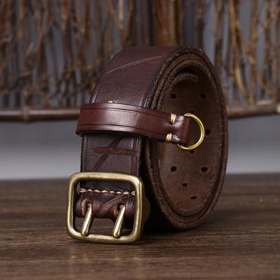 Cintura da Uomo Larga Retro Retro Stile Coreano Trendy Fibbia a Doppio Ardiglione Vera Pelle Pura Pelle Bovina Cintura Jeans Abbinabile