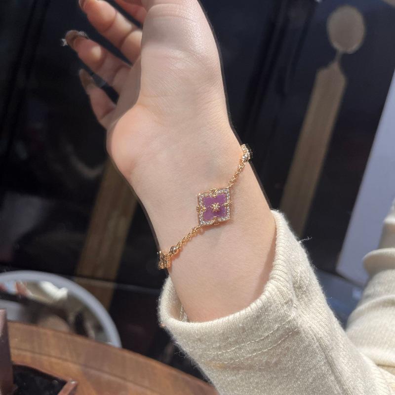 Italien Buchi Vintage Hof Violett Set Kleeblatt Armband Halskette Ohrringe Hohes Temperament