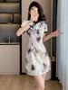Cheongsam nou de vară în stil chinezesc cu nasturi broască și design pictat cu cerneală - Rochie scurtă cu croială slim