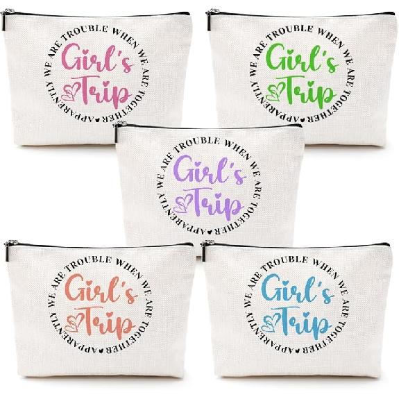 3Pcs Girls Trip Gifts Girls Weekend 2025 Makeup Bag Sisters Trip Gifts Favors Summer Gifts Cosmetic Bag Toiletry Bag Zipper Pouch Weekender Bags for
