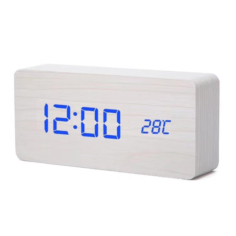 Wooden Clock Thermometer Electronic Clock Creative Wooden Student Alarm Clock Triangle Digital Clock