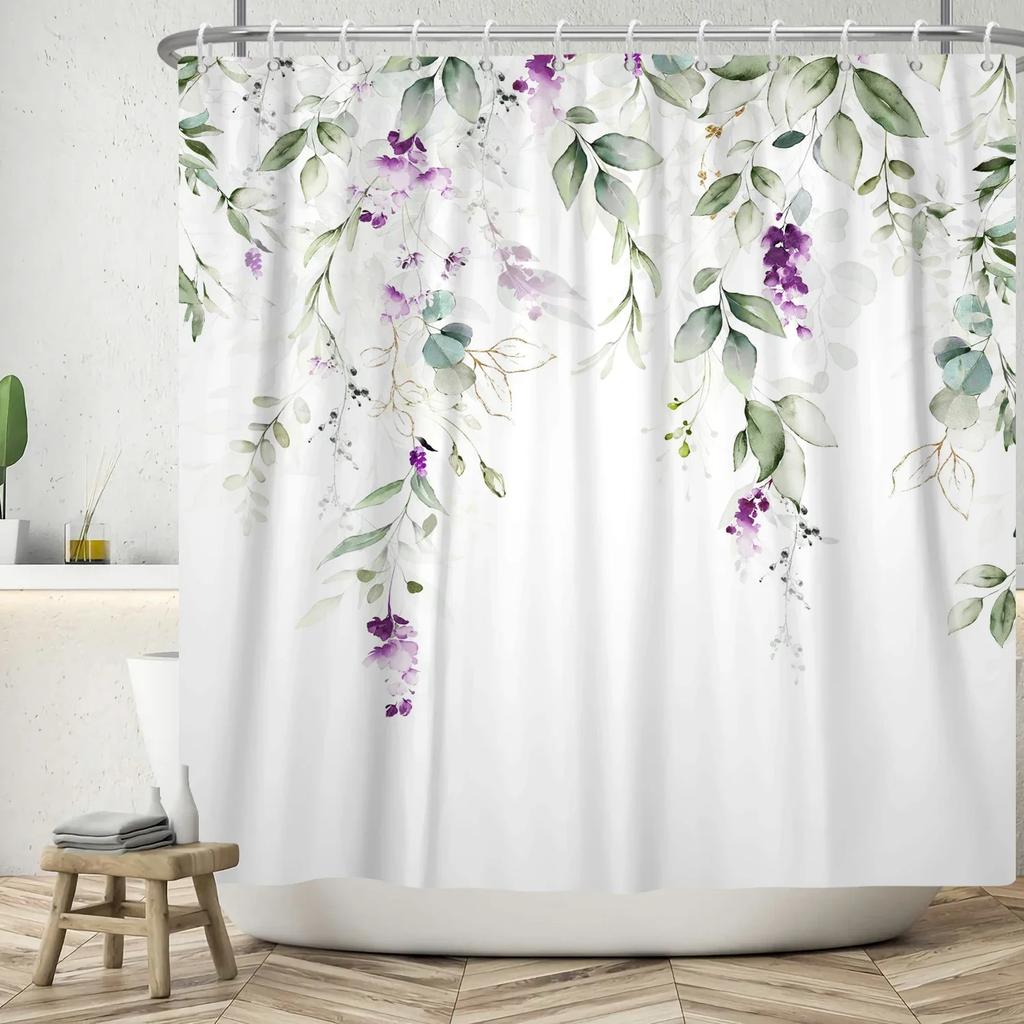 Floral Duschvorhang für Badezimmer Vintage Blume Schmetterling Wasserdichter Stoff Boho Badewanne Badezimmervorhang Mit Haken 180x240