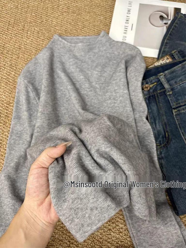 Women's Slimming No-Choke Half-High Neck Base Layer Knit Sweater for Autumn & Winter