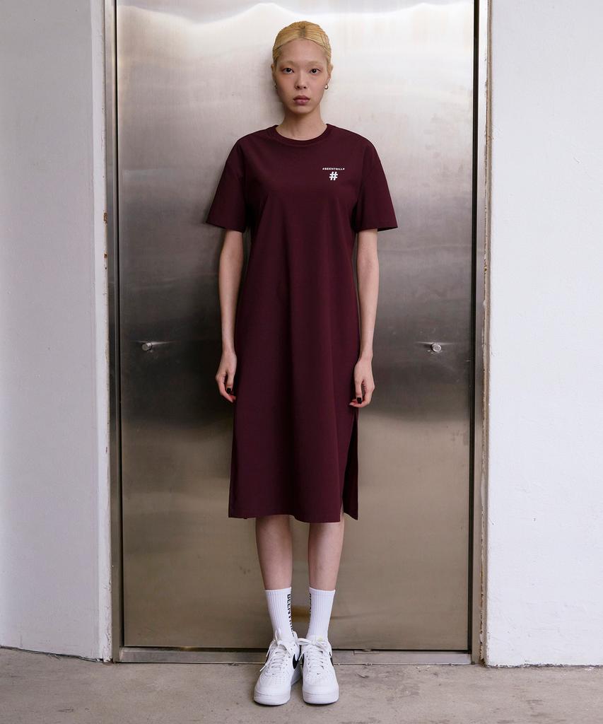 Vintril Round Neck Back Slit String Oversized Dress (Wine)