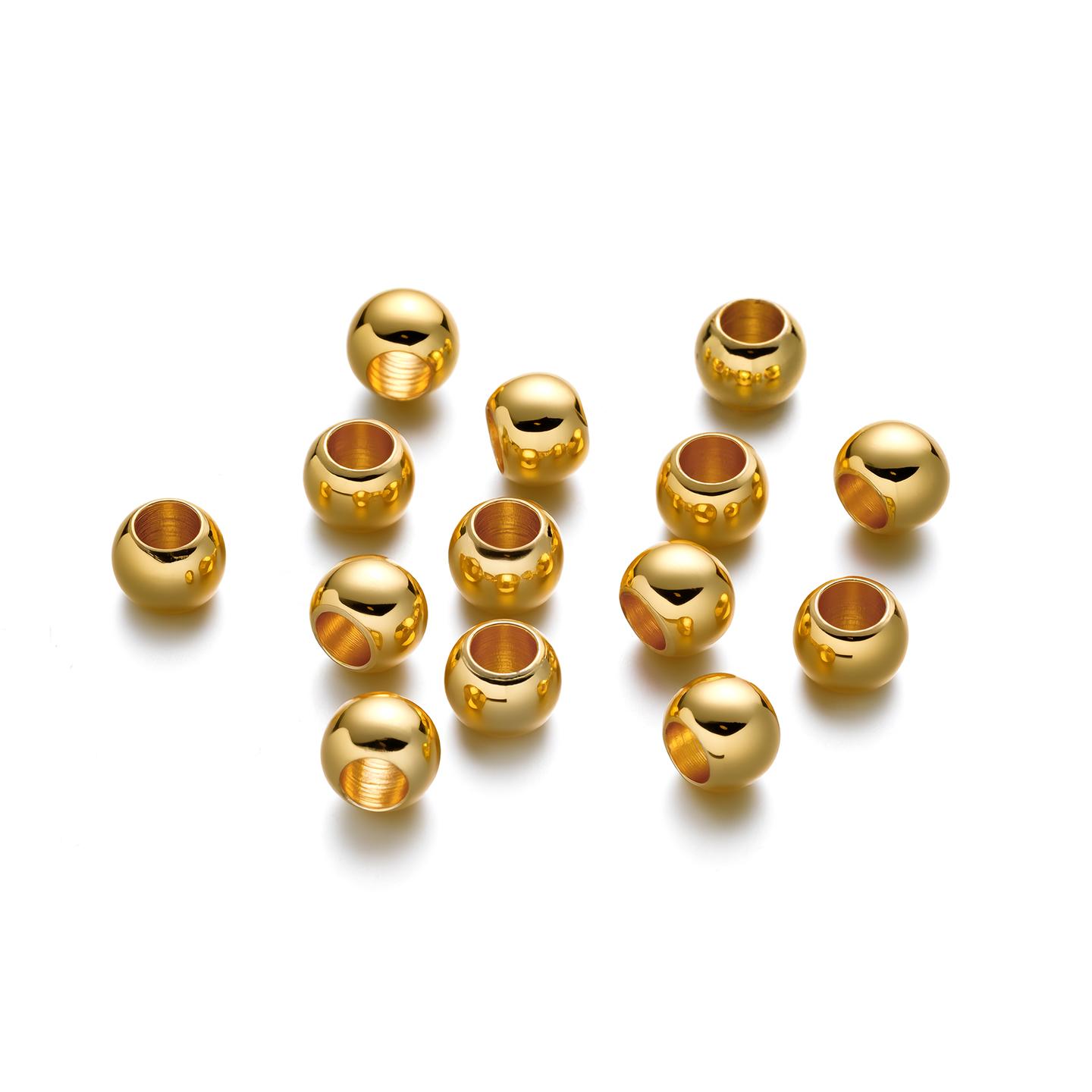 

10Pcs/Pack 4/5/6mm 14/18K Gold Color Plated Big Hole Beads for Handmade DIY Necklace Bracelets Jewelry Making Accessories 4mm
