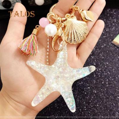 Cute Starfish Shell Whelk Tassel Pendant Key Chain Women Keyring Keychain Keyfob Suspension Trinket