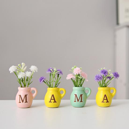 Mini Ceramic Vase Refrigerator Magnet with Fake Flower DIY MAMA MOM Letter 3D Miniature Flower Vase Fridge Magnet Decoration Mother's Day Gift