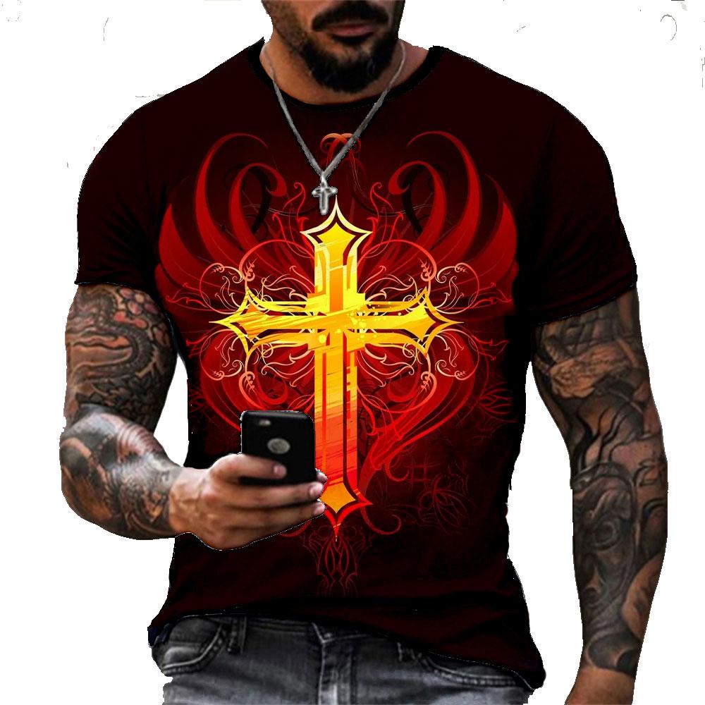 Bůh žehnej Vintage Ježíš Kristus Tričko Pro Muže 3D Potisk Pánské Nadměrné Tričko s Krátkým Rukávem
