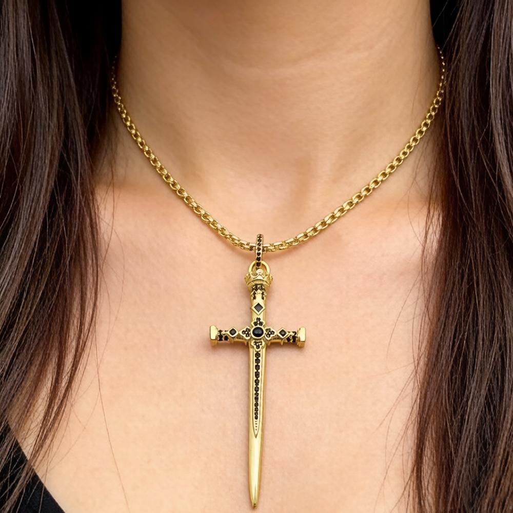Sword Pendant Link Chain Necklace Summer New Fine Jewelry Europe 925 Silver Vintage Gift For Women Men