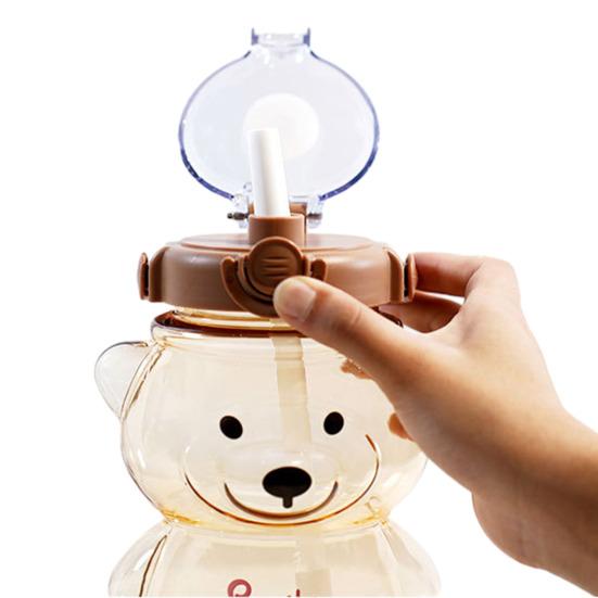 Bear Water Bottle with Straw 34oz BPA-Free Kids Tumbler Leak-Proof Cold Drink Cup Portable Drinkware with Adjustable Strap