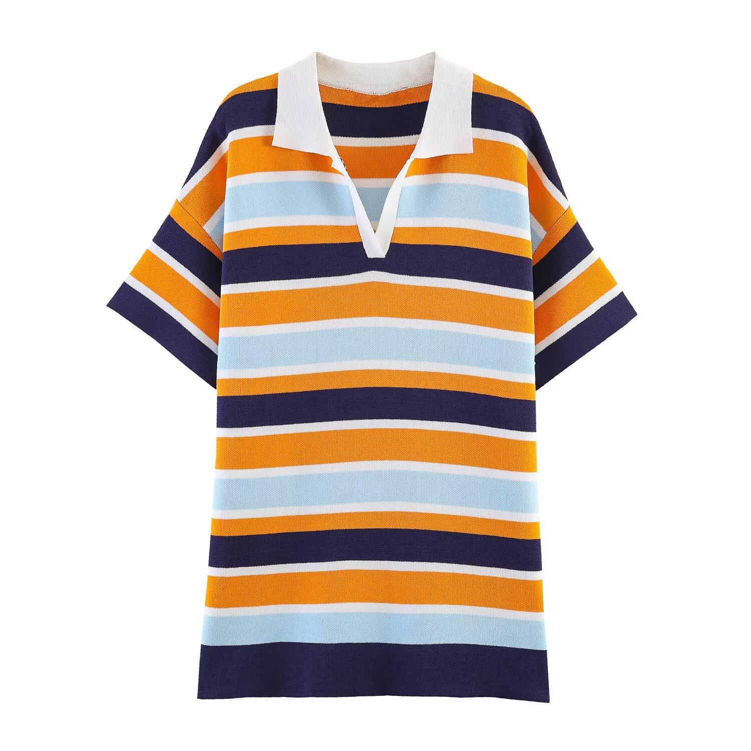European and American style, new women s clothing, foreign style striped knitted POLO shirt dress 5536052 S