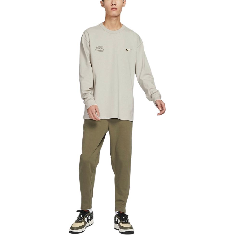 Nike Letter Logo Print Round Neck Long Sleeve T-Shirt Men Tops Milk-Tea FN7095-072