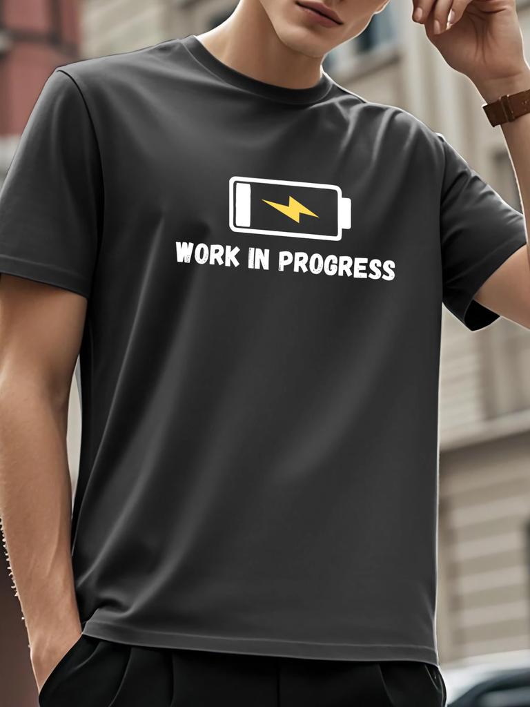 European Size Work in Progress Themed Printed Short Sleeve T-Shirt - Fun and Attitude, Perfect for Professionals and Creative Workers