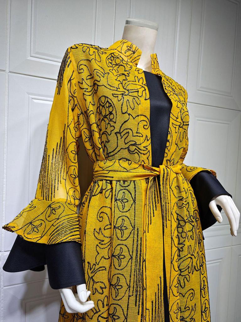 AB318 Women's Ruffle Sleeve Jalabiya: Middle Eastern Evening Two-Piece Dress