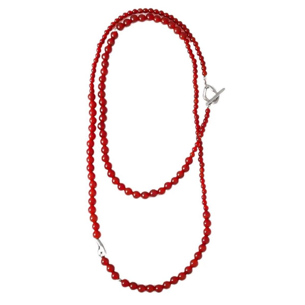 Szary Agat Łezka Naszyjnik z Białym Złoceniem - Luksusowy Koralikowy Łańcuszek Swetrowy