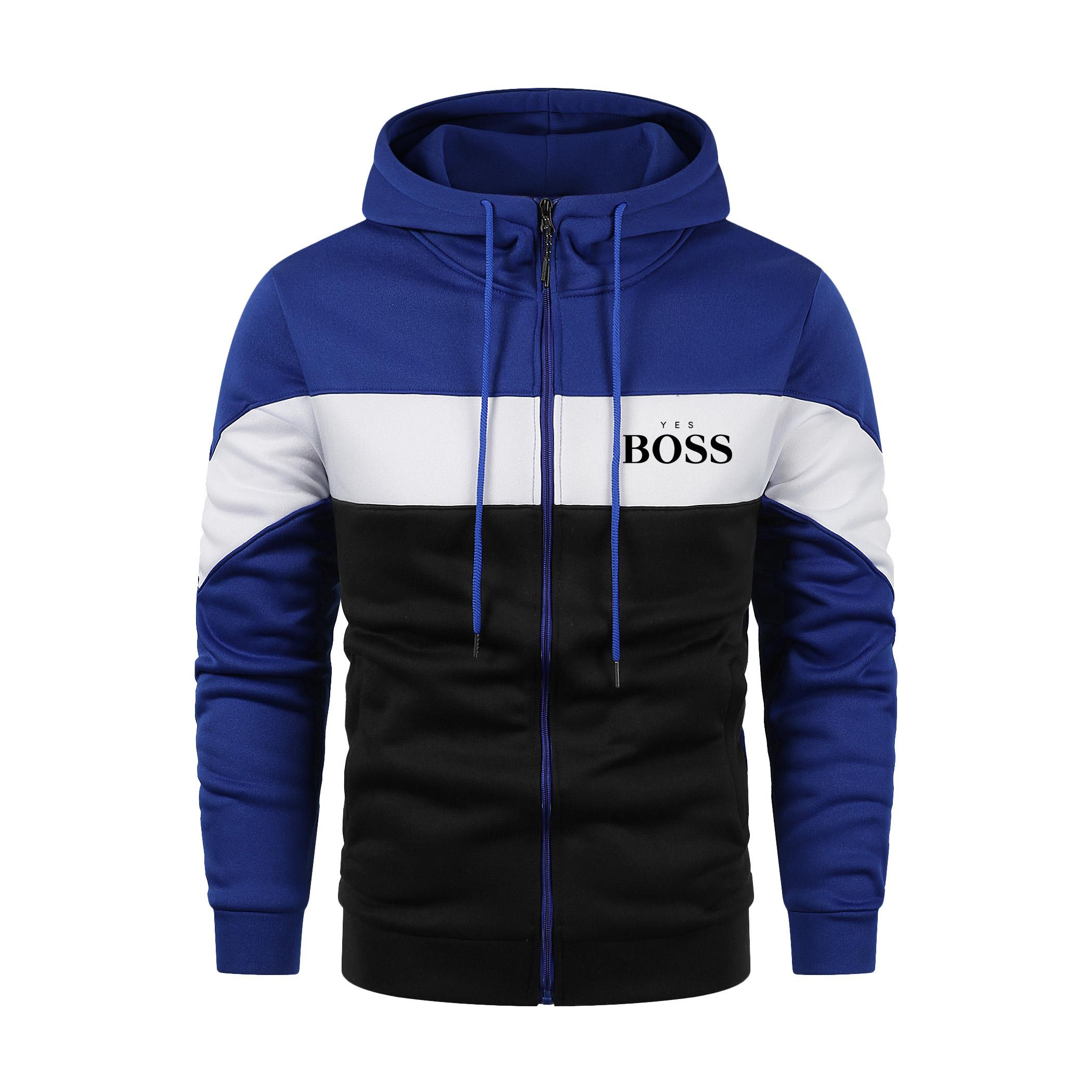 

2024 Мужская осень и зима Новая толстовка с капюшоном на молнии с разноцветным принтом больших размеров 2XL синий