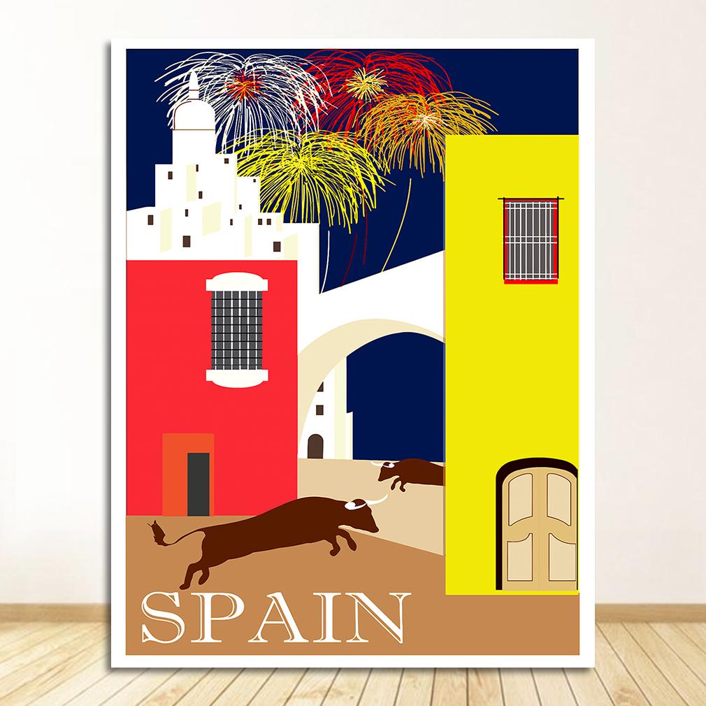 Canvas Painting Vintage Wall Kraft Posters Coated Stickers Home Decorative Pictures Gift Pop Art Travel To Spain Espagne