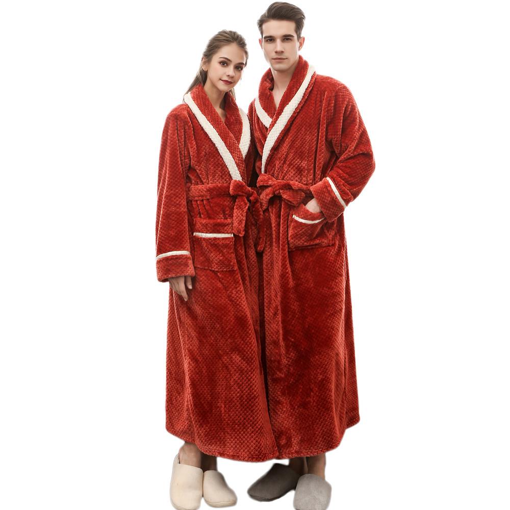 Unisex Winter Lengthened Coralline Plush Shawl Bathrobe Long Sleeved Robe Coat
