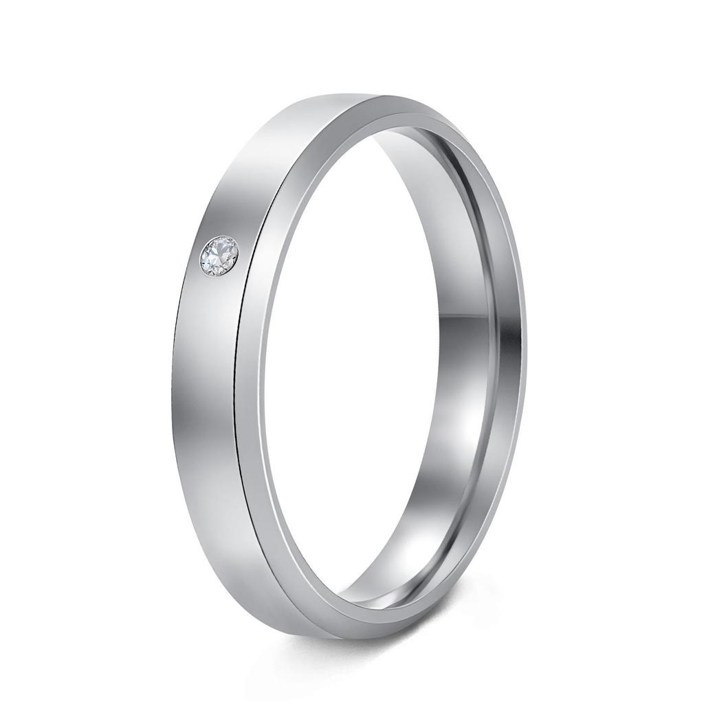 European & American Simple Diamond-Inlaid Stainless Steel Couple Ring Set