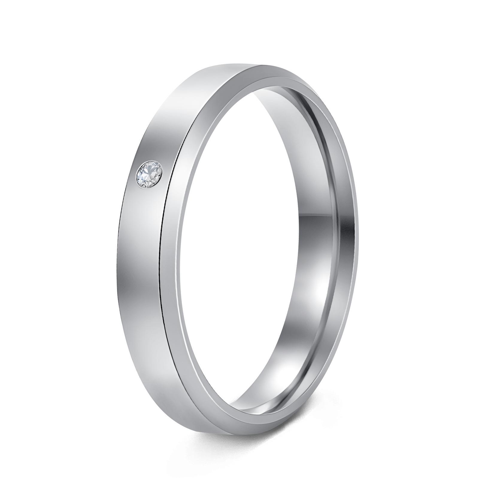 

European & American Simple Diamond-Inlaid Stainless Steel Couple Ring Set Size 7