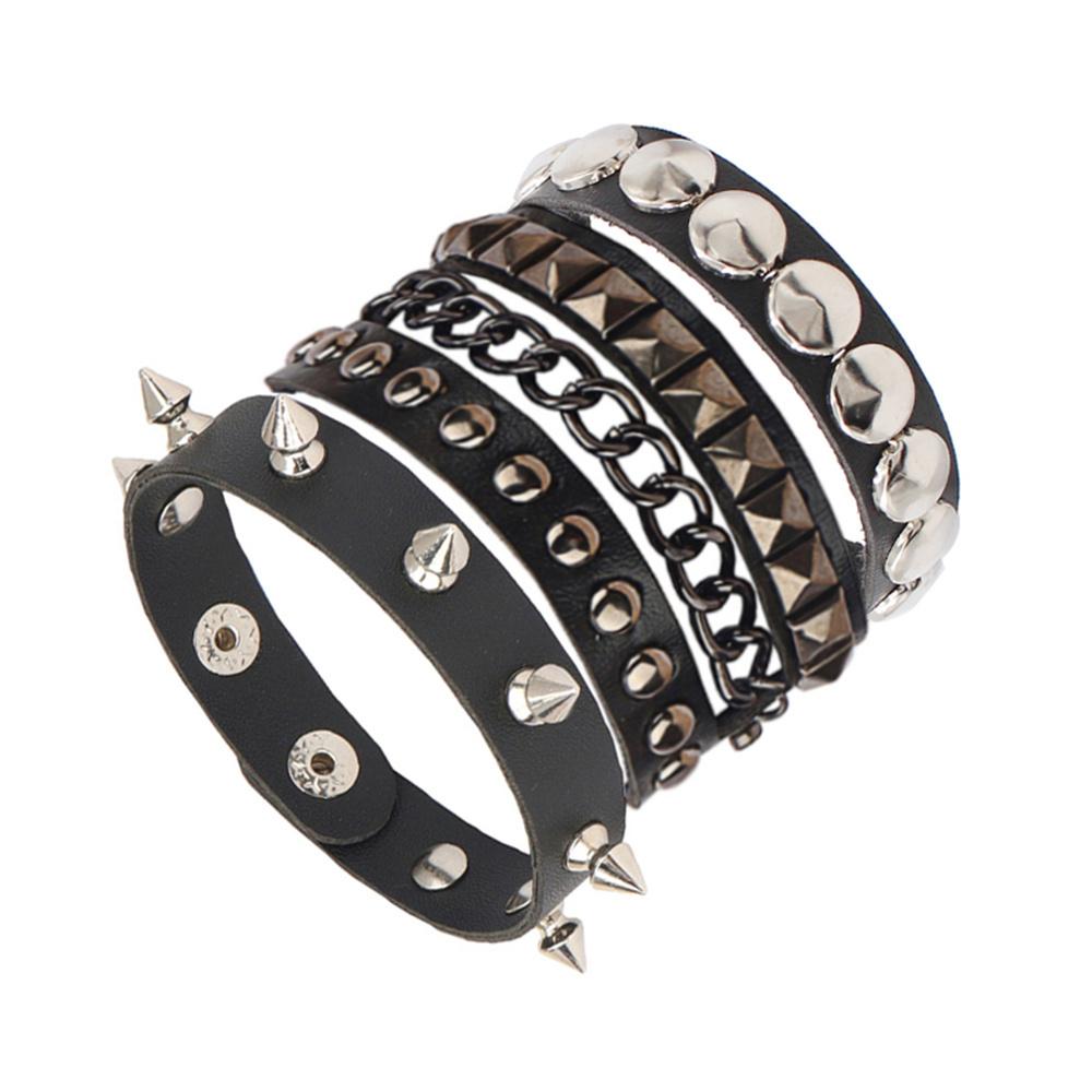 Mode 80er Punk Armband für Männer Frauen Goth Leder Armband mit Metallnieten Besetztes Armband Armreifen für Party Geschenk
