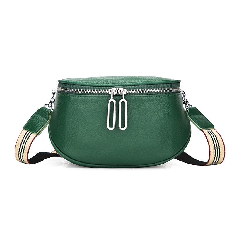 

Женская ретро-сумка-седло кроссбоди из натуральной кожи с двойной молнией зелёный