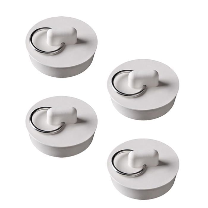 Bouchon de baignoire - AIMOONSA - Universel 39-41 mm - Caoutchouc blanc - Anneau de suspension - Lot de 4