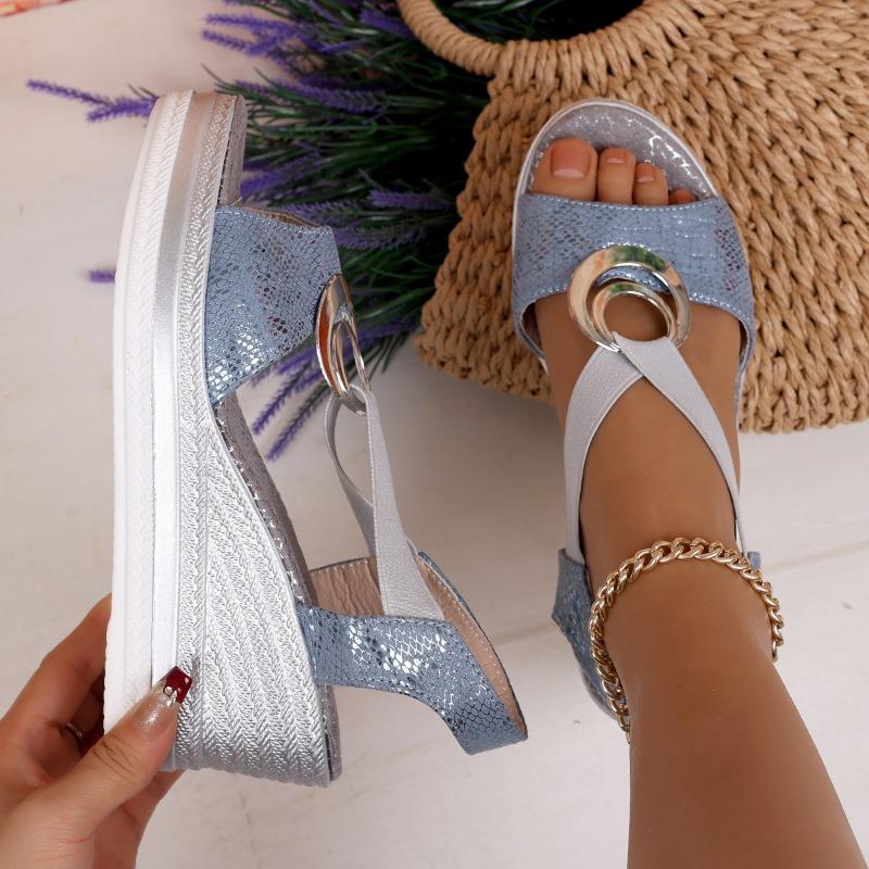 Women's New Fashion Round Toe Peep Toe Solid One-Piece Slip-On Women's Plus Size Wedge Sandals