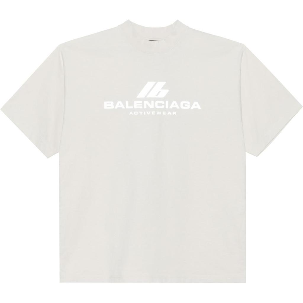 Balenciaga Activewear Logo Letter Print Crew Neck Short Sleeved SS24 T Shirt Loose Fit Unisex White 764235TQVT99016