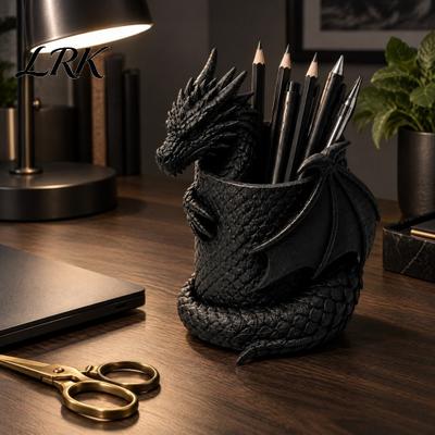 Personalisierte Arbeitszimmer-Dekoration 3D-gedruckter gotischer Drachen-Stifthalter, gewickelte Figur Schreibwarenbecher, PLA-Material Schreibtisch-Organizer Fantasy-Organizer,