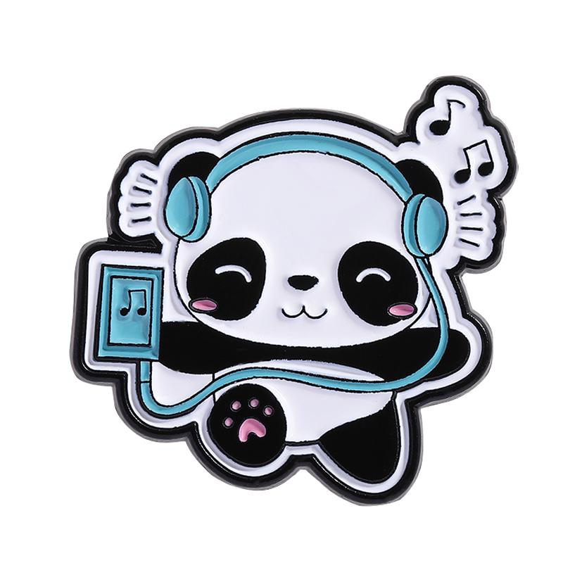 

Cute Panda Enamel Pin Creative Panda Listening To Music Cartoon Animal Brooches Lapel Backpack Badge Jewelry Gifts for Friends