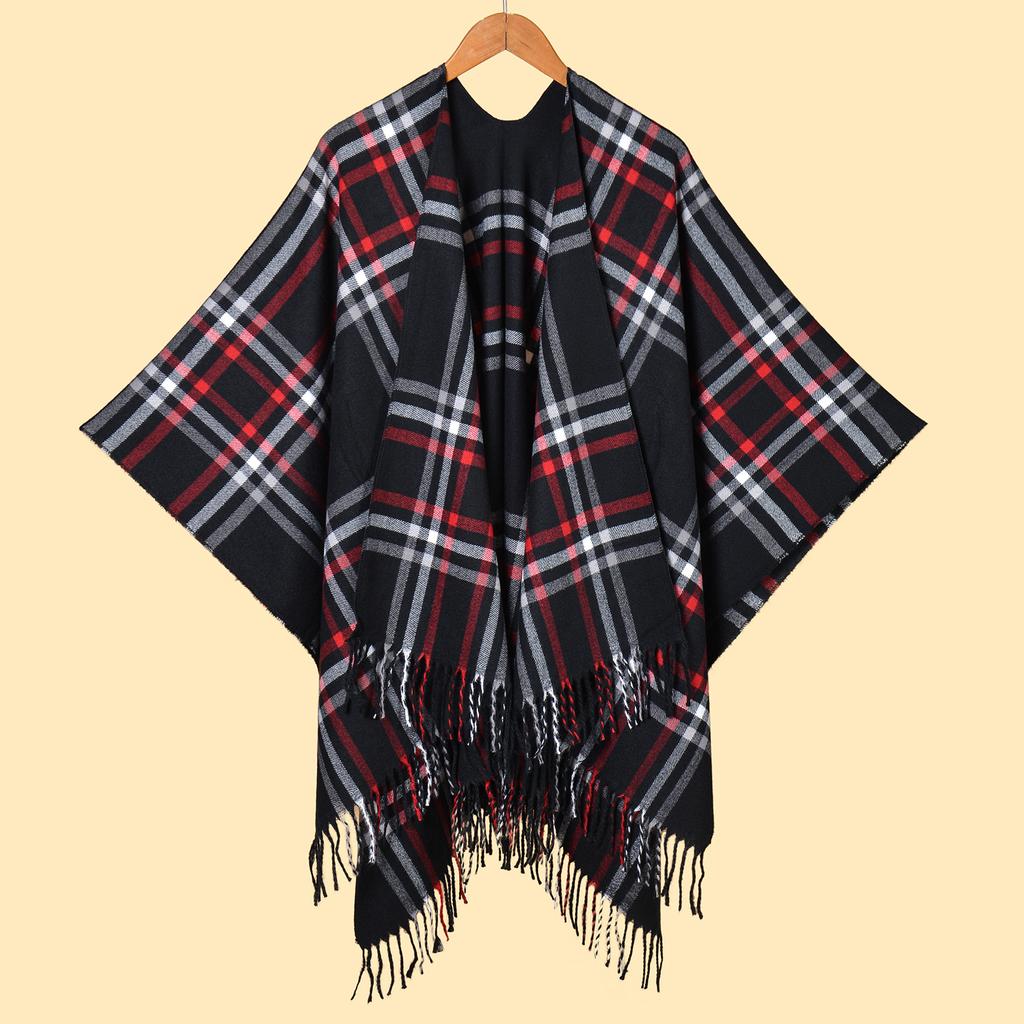 Autumn Winter Unisex Plaid Fringe Warm Cape Shawl