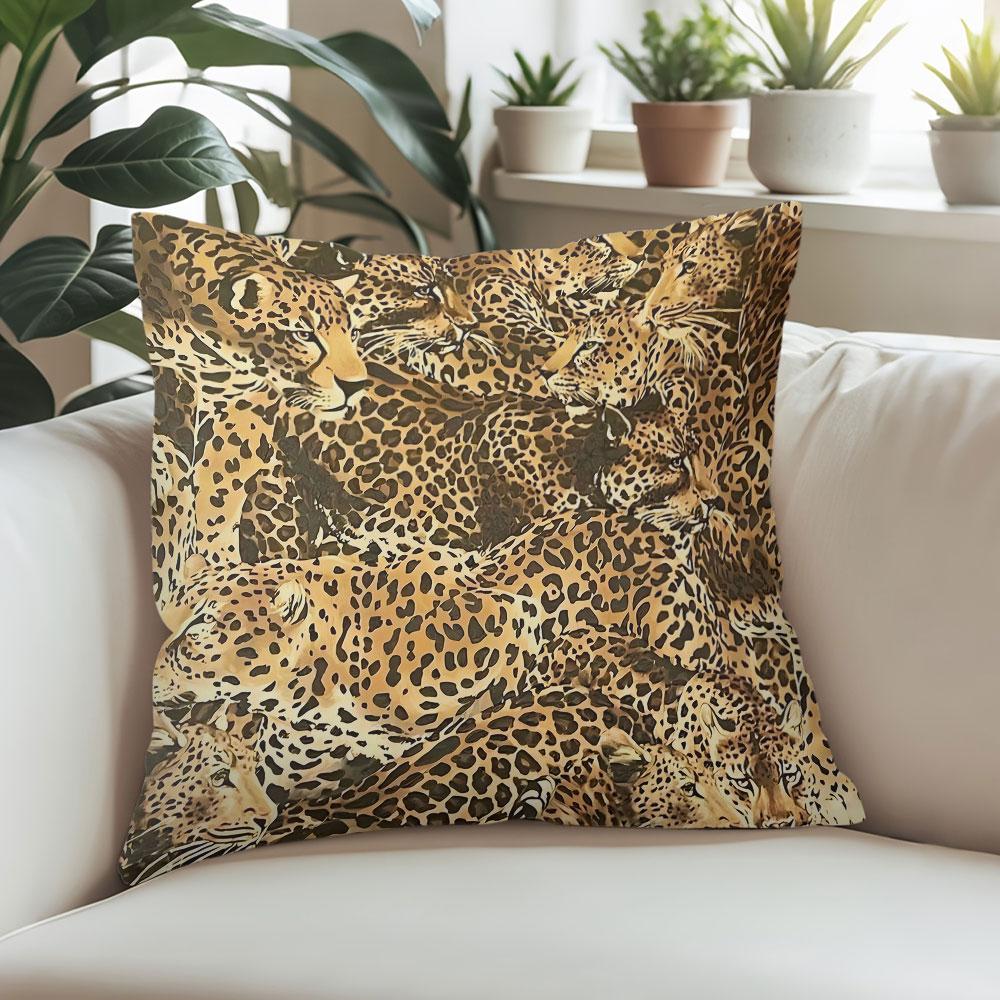 Leopardherde quadratischer Jacquard Kissenbezug für Sofa Büro Lendenkissenbezug Haus Dekorative Kissenhülle