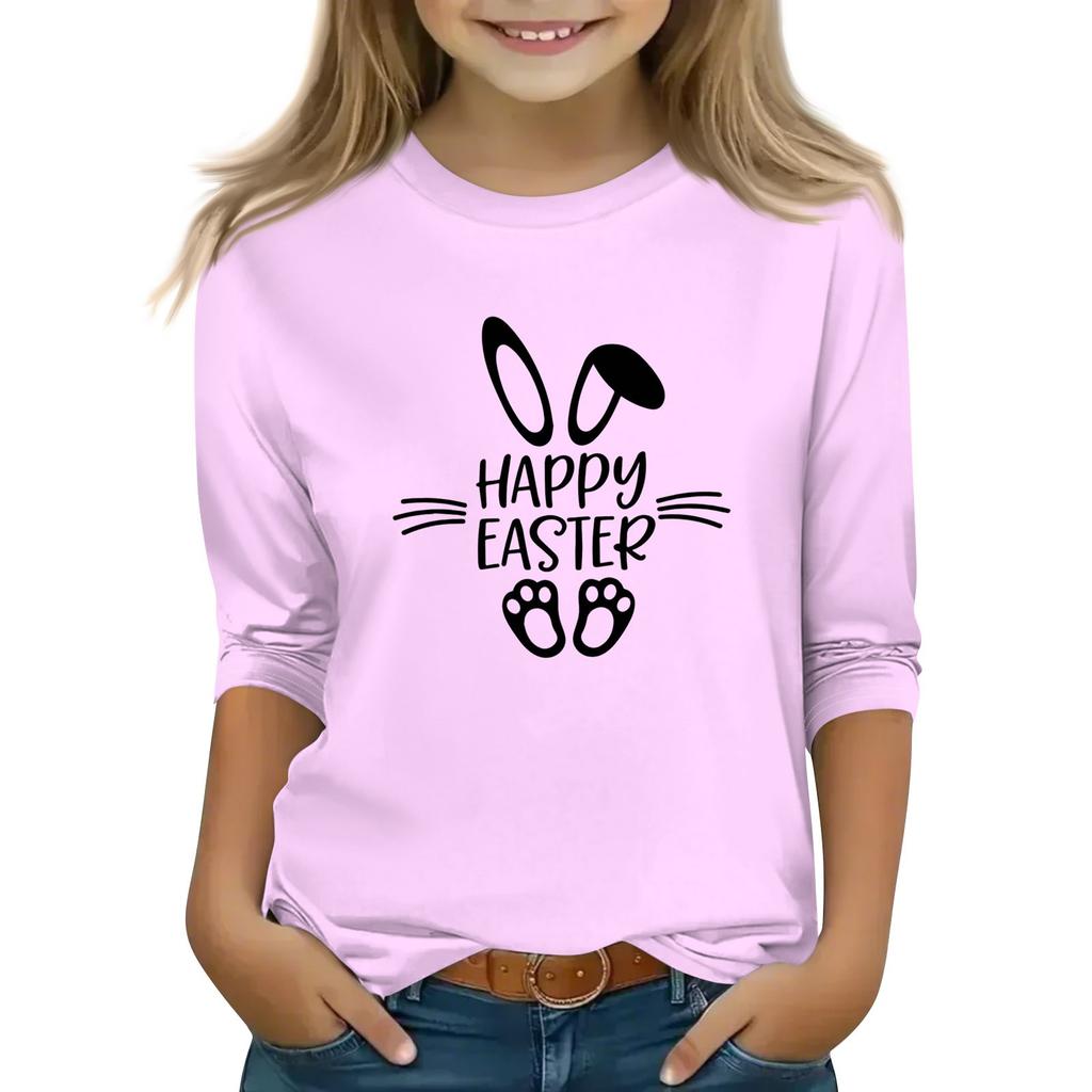 Çocuk 3/4 Kol Üstler Günlük Baskılı Tişört Yuvarlak Yaka Kazak Bluz