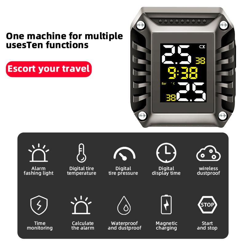 E-ACE Monitor tlaku v pneumatikách motocyklu TPMS Digitální displej Externí Motocyklový Bezpečnostní alarm Bezdrátový Detektor tlaku v pneumatikách