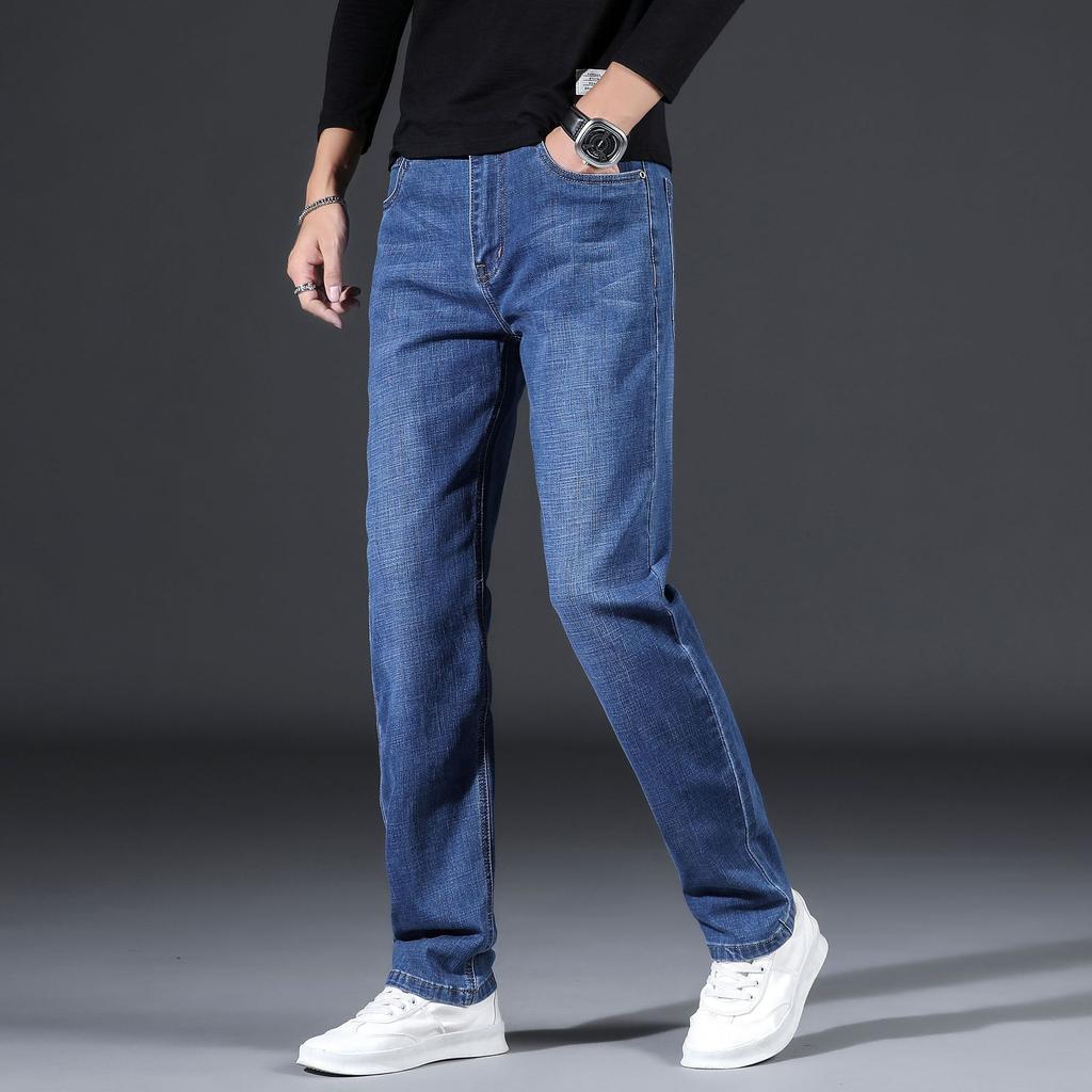 Autumn and winter new jeans medium straight thin cotton loose trousers batch