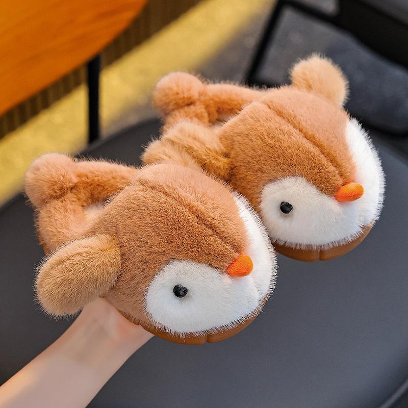 Pinguïn Pluche Furry Pantoffels voor Kinderen - Warme, Zachte, Gesloten Hiel Katoenen Schoenen voor Jongens en Meisjes