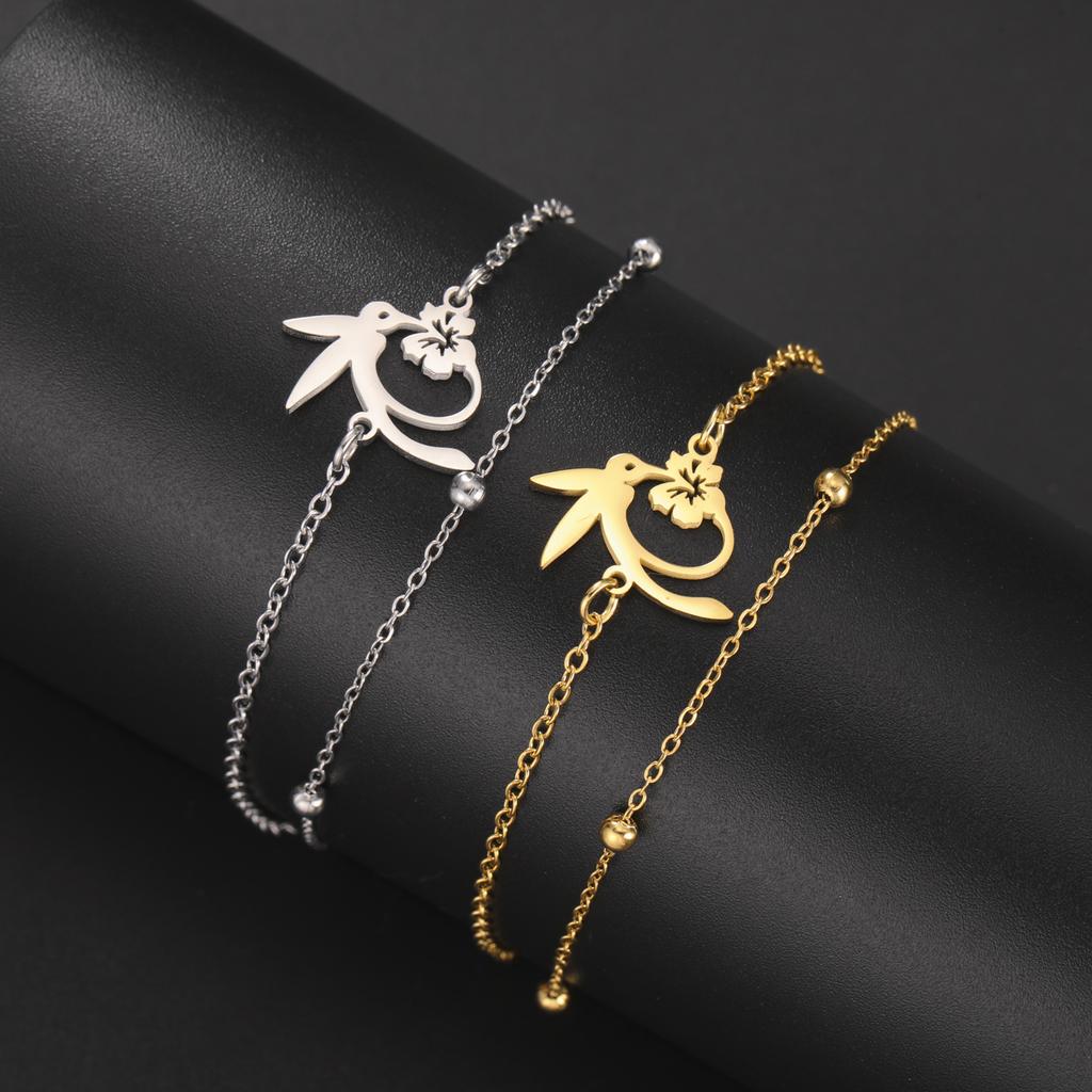 Fashion Hummingbird Honey Collection Bracelet Stainless Steel Double layered Hummingbird Flower Bracelet Animal Jewelry