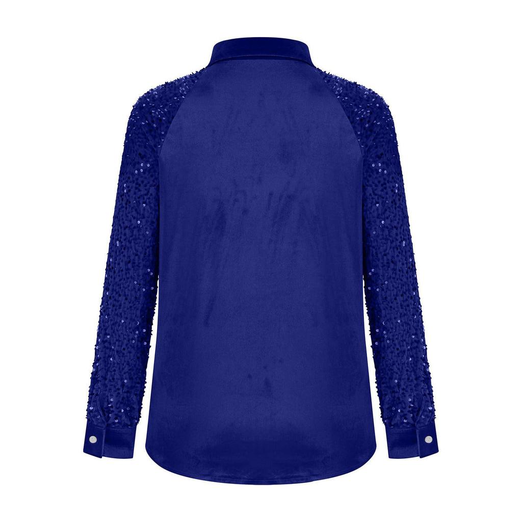 Haut Européen en Velours pour Femme avec Patchwork Manches à Sequins, Collection 2025