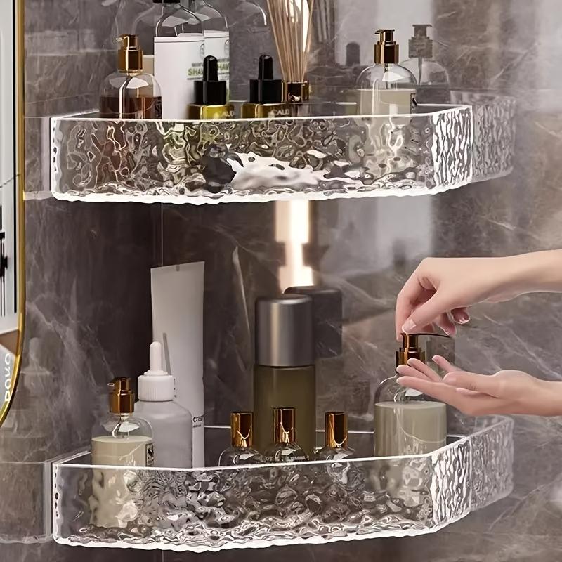 No-Drill Wall-Mounted Bathroom Shelves - Transparent Textured Design Shower Caddy & Skincare Organizer for Home, Multi-Room Compatible