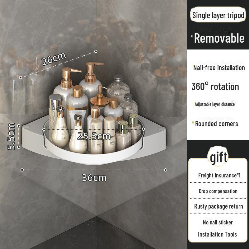 "Punch-Free Wall-Mounted Rotating Triangle Bathroom Rack"