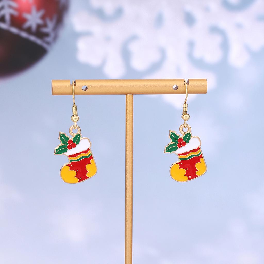 Cartoon Drip Santa Earrings, Personalized Christmas Column Elk Gingerbread Man Earrings