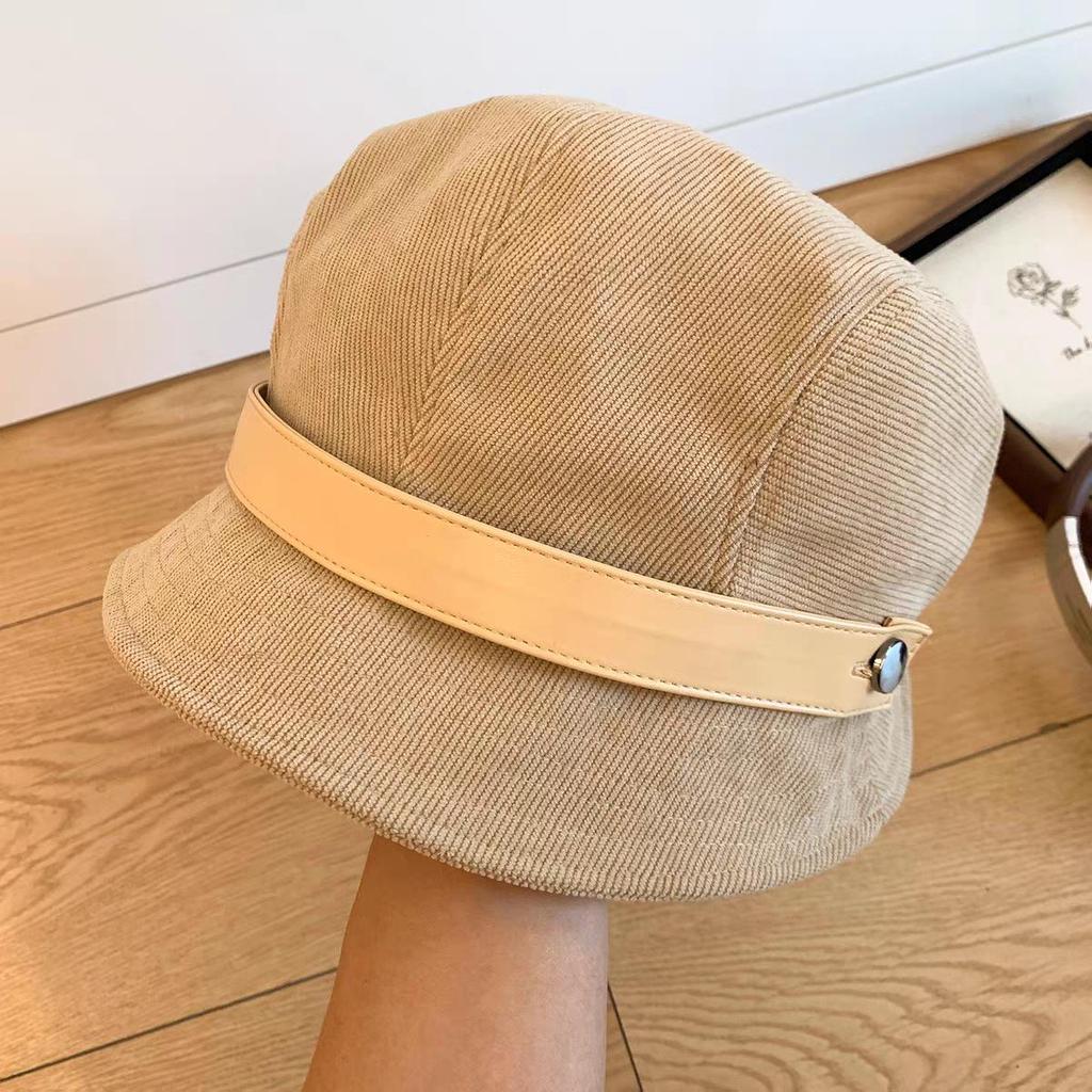 Korea 2025 A/W Coffee Color Japanese Style Women's Fisherman Fedora Hat for Large Heads, Slimming Effect, Rich Girl Style