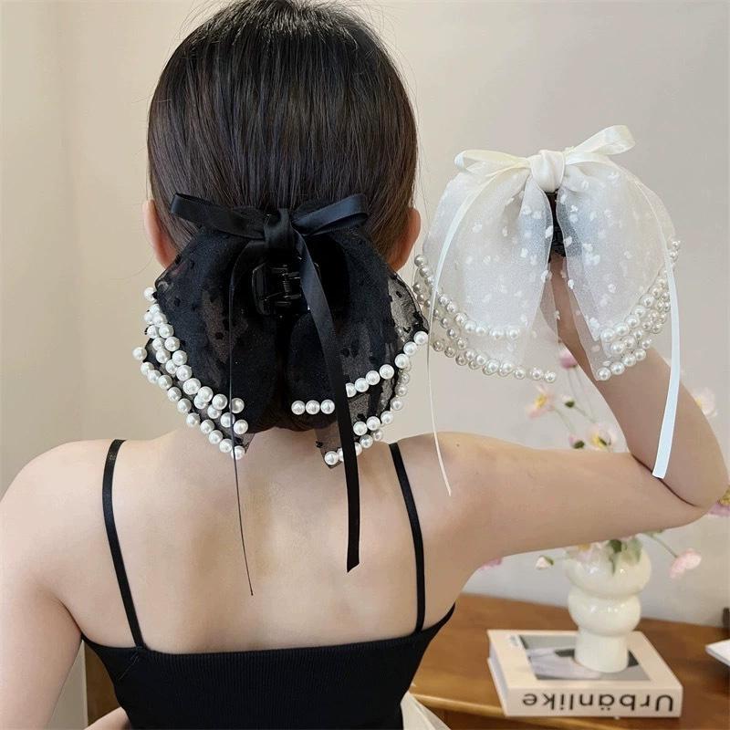 1PC Hairpin for Women Girls Hair Claw Multi-layered Bow Hair Clips Fashion with Pearl Stain Bow Ribbon