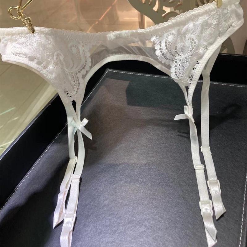 Embroidery Floral Sheer Mesh Patchwork Garter Belt With Bowknot 4 Straps Back Clasps Elastic Suspenders Sexy Lingerie Underwear
