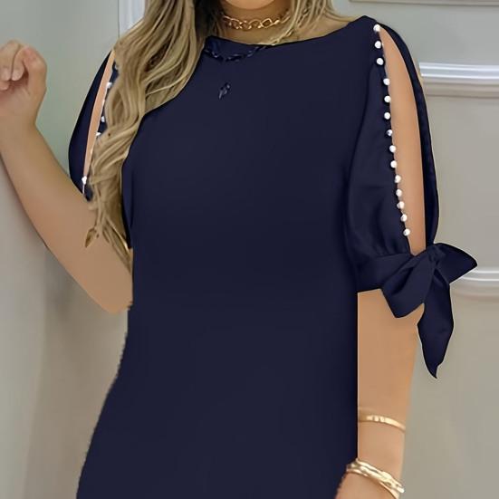 Dámské šaty Tříčtvrteční rukávy s kulatým výstřihem Velká velikost Jednobarevné Měkké Prodyšné Sexy Volné Korálky s délkou ke kolenům