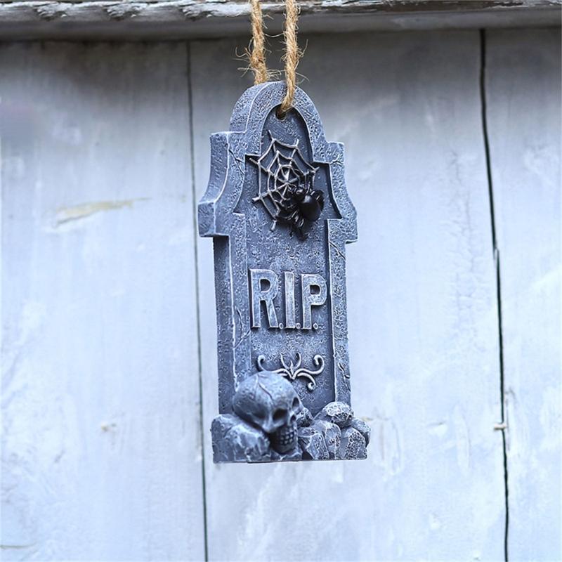 Resin Halloween Wall Ornament with Grave Marker Theme and Stone Style Finish for Shelf Porch Indoor Party and Home Display Use Guide
