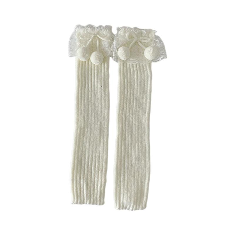 Lolitas Plush Ball Ruffle Frilly Leg Warmers Knitted Leg Sleeves Goth Crochet Ankle Heap Socks JK Uniform Foot Cover